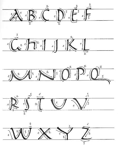 Planche de ductus de la cursive romaine primitive